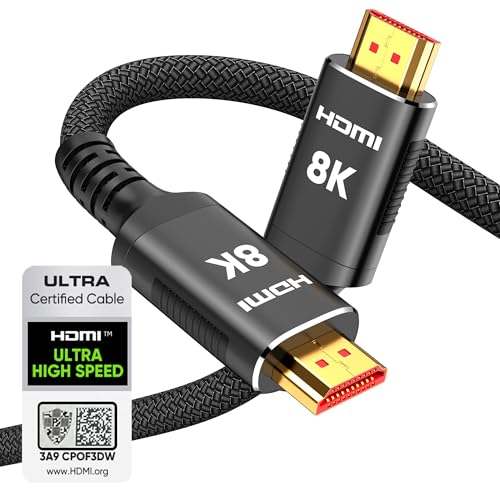 Snowkids 8K Certified HDMI 2.1 Cable 10 ft, Non-Slip Nylon Braided, 48Gbps Ultra High-Speed HDMI...