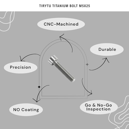 Image of Titanium Bolts M5x25, Natural Color, 6PC | Lightweight Hex Socket Screws, MTB /Road Bike /Motorcycle, Corrosion Resistant, Marine Grade Fasteners