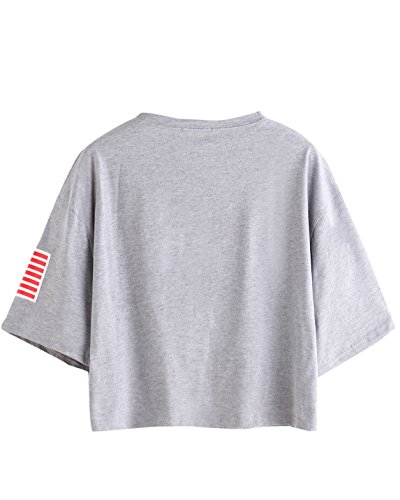 SweatyRocks Women's Letter Print Crop Tops Summer Short Sleeve T-shirt Light Grey L