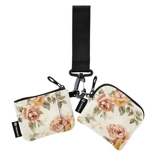 Elegante monedero doble con diseño floral para tarjetas de crédito, monedero, monedero de moda con llavero para mujeres y hombres, 2 piezas, Flores elegantes, 1 size