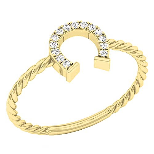 Dazzlingrock Collection 0.07 Cttw Round White Diamond Horse Shoe Twisted Rope Shank Ring for Her in 10K Solid Gold