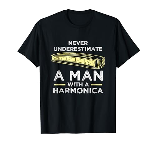 Un homme avec un harmoniciste musicien drôle T-Shirt