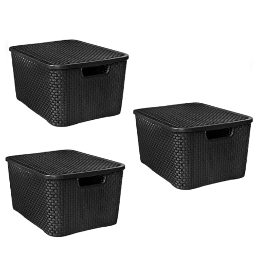 Kit 3 Caixa/Cesta Organizadora Grande 20 Litros Empilhavel Rattan...