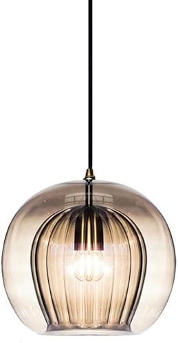 OTTOSON Iluminación colgante de globo para isla de cocina, lámpara colgante de vidrio ámbar vintage, pantalla de vidrio acanalado, lámpara colgante