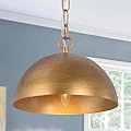 KSANA Pendant Light Kitchen Island, 10" Modern Gold Pendant Lighting Dome Shade Pendant Light Fixtures for Kitchen, Dining Room, Hallway, Brushed Antique Gold Finish