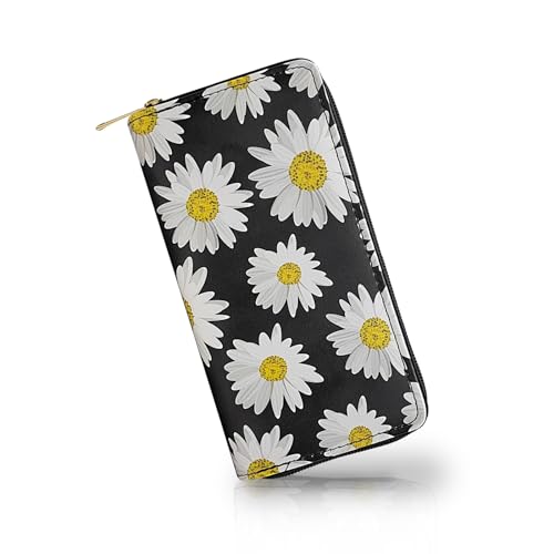 FuninCrea Carteras Mujer Grande, Carteras de Mujer de Cuero PU, Monedero Mujeres con Estampado de Flores, Billetera Mujeres Larga con Cremallera para Tarjetas, Momey, Monedas, Billetes