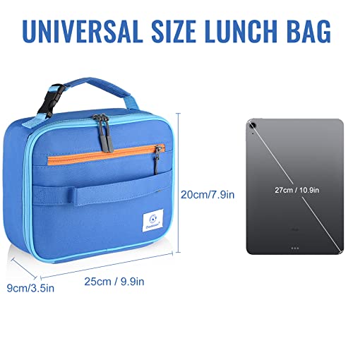 Genteen 2 Packs Insulated Soft Lunch Bag With Double Zipper - Sturdy, Freezable and Reusable for Kids, Men - For School, Work, Outdoor (B-2pk Blue+Orange)