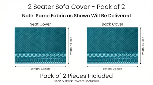 Image of Velvet 2 Seater Sofa Cover Fully Covered | Anti Skid Non Slip | Plain Aqua Blue | Sofa Slipcover for Living Room