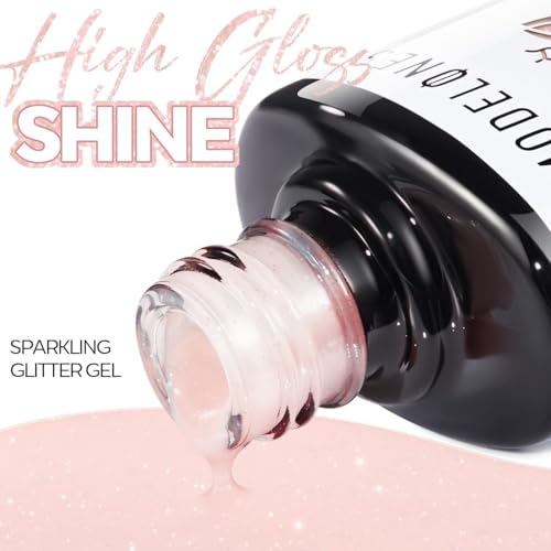 Image of modelones Nude Pink Glitter Gel Nail Polish, Nude Shimmer Soak Off UV /LED Gel Polish, High Gloss for Everyday Nails and Nail Art, 15 ML