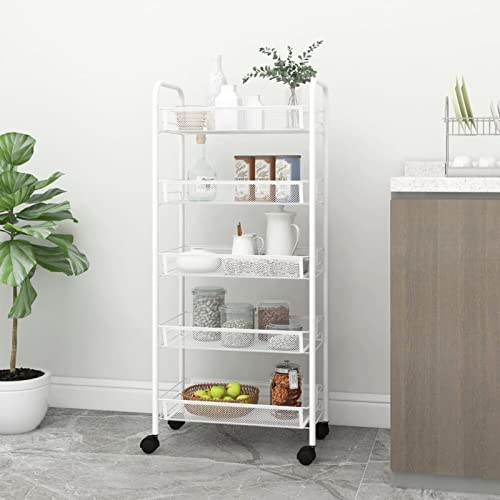 LAPOOH Carrito de cocina de 5 niveles, blanco, 46 x 26 x 105 cm, hierro, carrito de servir, carrito de almacenamiento de cocina, carrito de utilidad para baño, cocina-336329