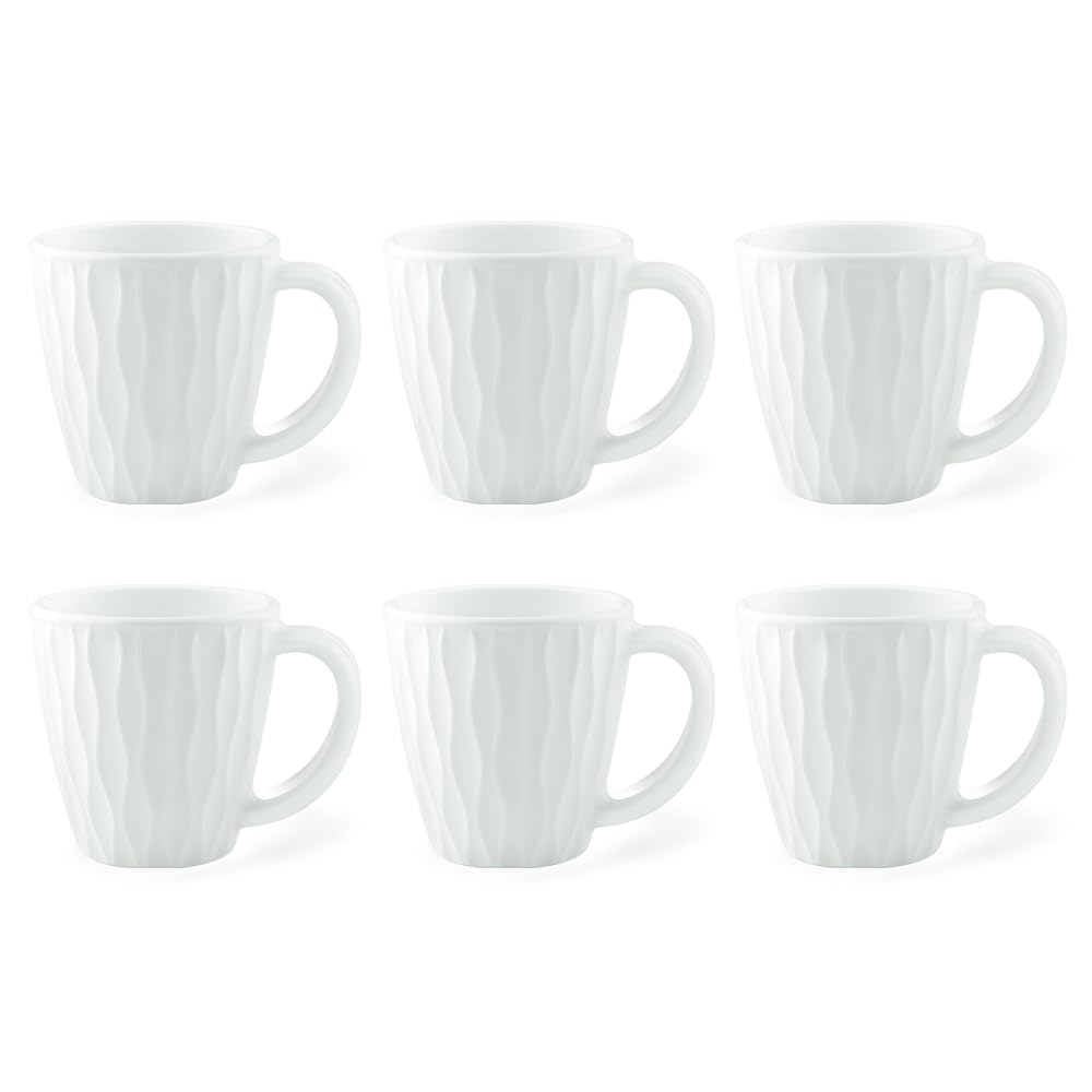 Larah by BOROSILCurl Opalware Cup, Set of 6 Tea/Coffee Cups, 200 ml Each, Microwave & Dishwasher Safe, Bone-Ash Free, Crockery Set Ideal for Daily Use & Gifting, White