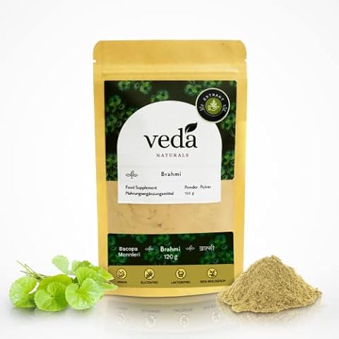 Veda Naturals Brahmi Pulver (120g) -100% Bacopa Monnieri Extrakt - kleines Fettblatt - fein gemahlen - zur Anwendung für Haare und Kopfhaut - Ayurveda - Vegan - Laborgeprüft Cover