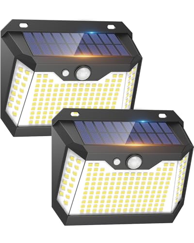 Philosun 2 Paquete Luces Solares LED Exterior Auto ON&OFF, 3 Modos Luz Solar Exterior con Sensor de Movimiento IP67 Impermeable Lampara LED Solar para Jardin, Patio, Luz Blanca Fría