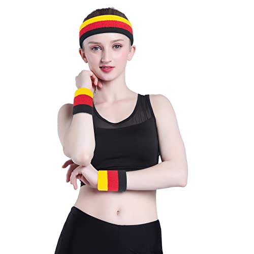 Image of ONUPGO Sweatband Set Sports Headband Wristband Set Sweatbands Terry Cloth Wristband Wrist Sweatband Headbands Moisture Wicking Sweat Absorbing Head Band