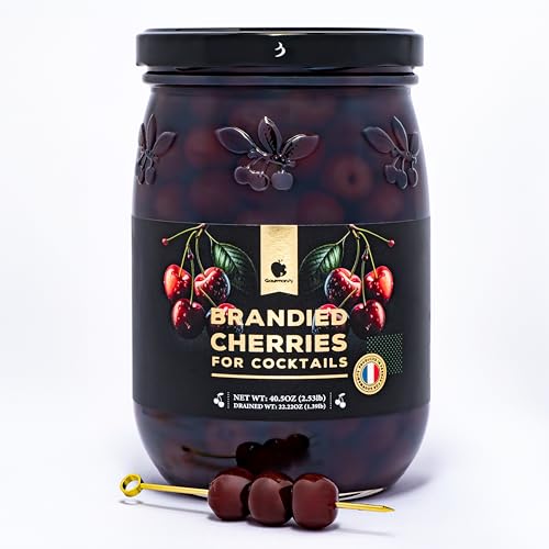 Gourmanity Brandied Cocktail Cherries, French Morello Cherries in Kirsch Brandy, for Cocktails and Desserts Kosher, Product of France 2.5lb (40.56oz)
