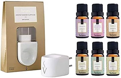 Kit Difusor Elétrico Porcelana C 6 Essências 10ml Via Aroma