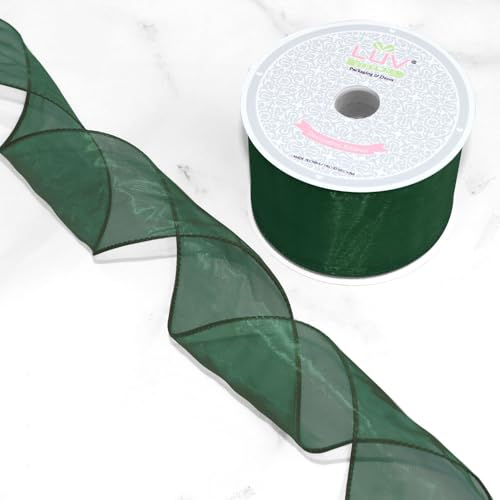Creative Ideas Wired 2.5 Inch Organza Ribbon 10 Yards Hunter Green