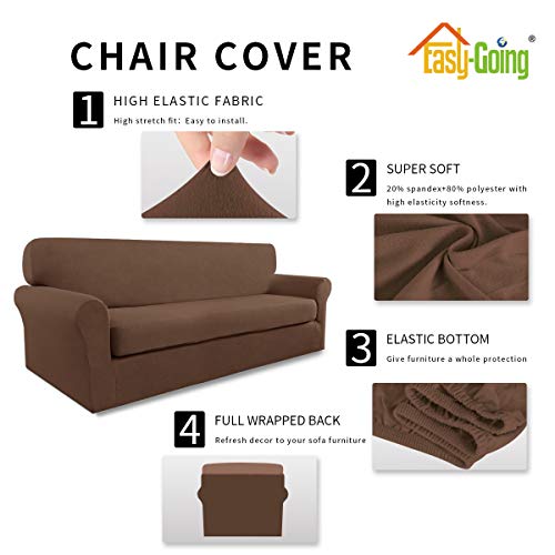 Image of Easy-Going 2 Pieces Stretch Couch Sofa Slipcover Washable | Spandex Soft Fitted Sofa Couch Cover for Sofa Furniture Protector with Bottom Kids,Pet Dog Brown