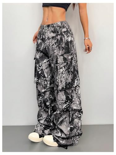 Verdusa Women's Grunge Camo Cargo Pants Wide Leg Baggy Parachute Pants with Pockets4