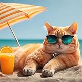 Puzzles 35 Piezas Adultos, DIY Rompecabezas para Adultos 35 Piezas, Entretenimiento Creativo, Desafío Ideal para Verdaderos Fanáticos, Tema:Gato de Playa