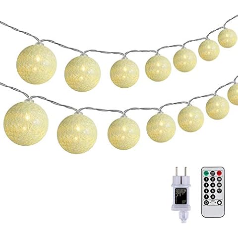 DeepDream Kugeln Lichterkette 5m 20 LED Cotton Ball Lichterkette Dimmbar Baumwollkugeln Lichterkette Innen Lichterkette Cover