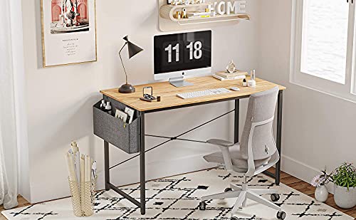 Cubiker Computer Desk 40 Inch Home Office Writing Study Desk, Modern Simple Style Laptop Table With Storage Bag, Natural #TOP2