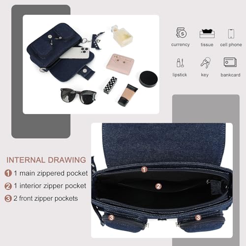 Image of Denim Crossbody Bags for Women,Blue Jean Hobo Shoulder Bag,Denim Messenger Bag