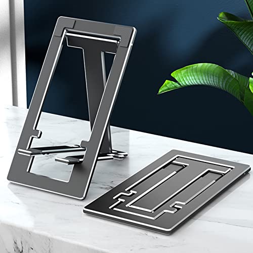 ULIKTO Cell Phone Stand Fully Foldable Height Adjustable Desktop Phone Holder Aluminum Alloy Phone Mount for Desk/Office Compatible with iPhone Samsung S21 S20 iPad Mini Tablets Up to 10” (Black)
