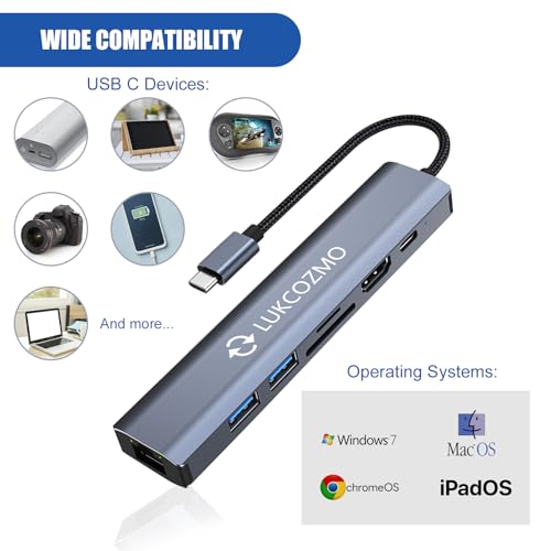 Image of 7-in-1 USB C Hub Docking Station with 4K HDMI Port & Ethernet | 4K HDMI 1G Gigabit Ethernet 100W PD Charging 2 USB 3.0 Ports SD /TF Card Reader, for MacBook /Dell /HP /Surface /Lenovo /Steam Deck