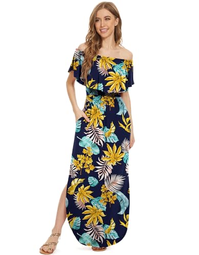Image of LILBETTER Womens Off The Shoulder Ruffle Party Dresses Side Split Beach Maxi Dress