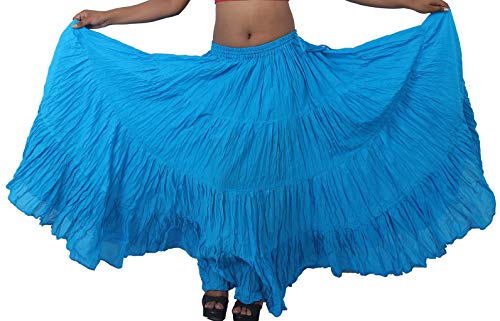 Wevez Women's Gypsy 25 Yard Solid Color Cotton Skirt, One Size, Turquoise