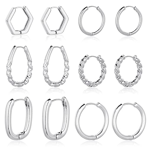 Image of Wgoud 6 Pairs Chunky Gold Hoop Earrings for Women, 14K Gold Plated Hoop Earrings Hypoallergenic, Thick Lightweight Twisted Huggie Hoops Earring Set for Women's Jewelry GIfts
