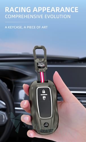 Image of Racer Series Car Key Cover Compatible with Toyota Hyryder, Glanza, Taisor | 2 Button Smart Key Case | Premium Waterproof Metal Soft Silicone Key Shell with Keychain
