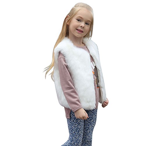 VEKDONE Toddler Girl Faux Fur Vest Coat Winter Warm Waistcoat Outerwear White