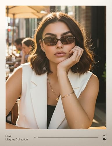 TIJN Retro Rectangular Sunglasses for Women,Vintage 90s Style,Trendy Lightweight UV Protection,Fashion Square Sunnies,Brown