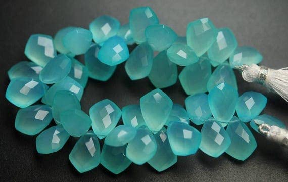Calcédoine aqua briolette facettée 10x14mm, lot de 5 paires pour créer bijoux