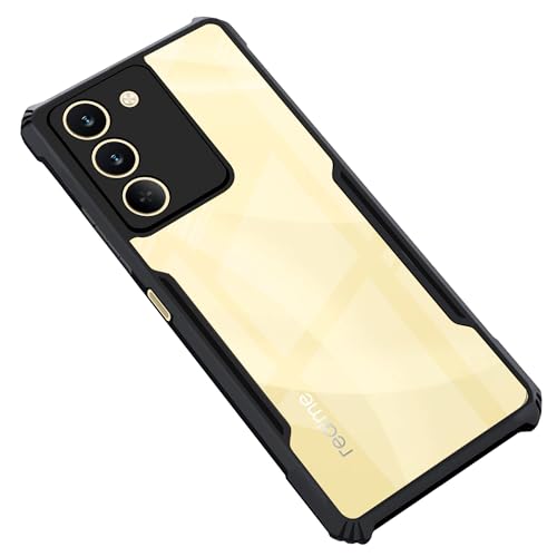 Image of CEDO Backcover for Realme 14x / Realme P3x / Narzo 80x (5G) | Camera Protection Shockproof Bumper-Edge | Acrylic Crystal Clear 360 Degree Protection TPU+PC | Transparent Eagle Back Case Cover (Black)