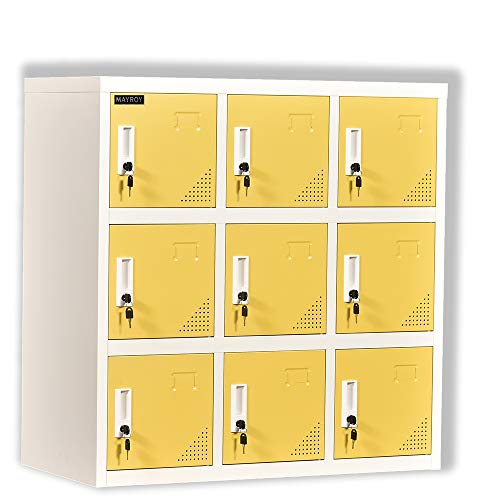 Metal Locker Office Storage Locker Home Steel Locker School Storage Organizer, Storage Cabinet for Kids Students Employee (Yellow, W9D)