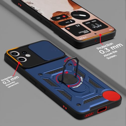 Image of Outlouders Back Cover for CMF by Nothing Phone 2 Pro 5G | D10 Tough Armor 360 Protection Case with Sliding Camera Shield & Ring Holder Stand Bumper Case (Blue)