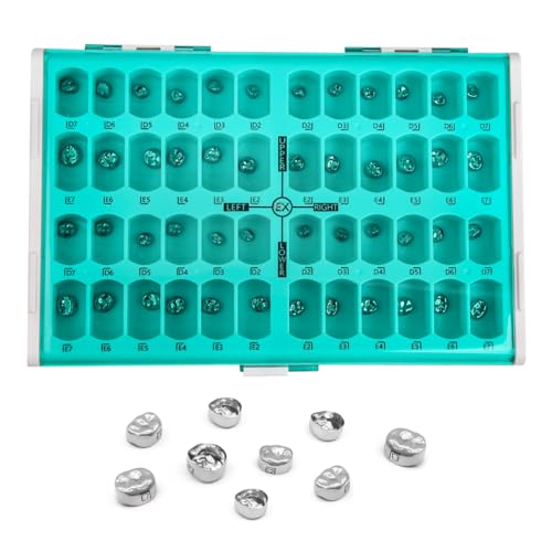 Dental Preformed Temporary Crown Primary Molar Metal Stainless Steel Teeth Crown Dentistry Orthodontic Material Therapy Tools for Kid and Adult 48Pcs/Box