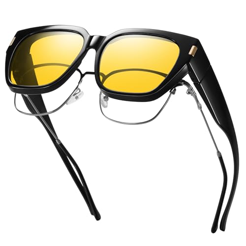 Image of HAOLOTA Polarized Fit Over Glasses Sunglasses for Women Men Trendy Square Wrap Around Shades UV Protection