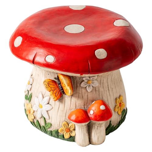 14''W Mushroom House Statue Outdoor Statues Garden Resin Stool Over-Sized
