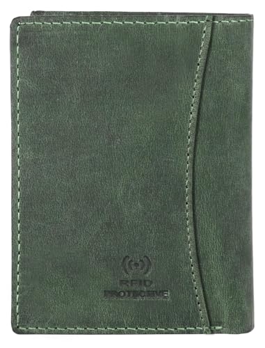 Image of WildHorn RFID Protected Genuine Leather Wallet for Men I 4 Card Slots I 2 Slip Pockets I 1 Currency Compartment (Green Hunter)