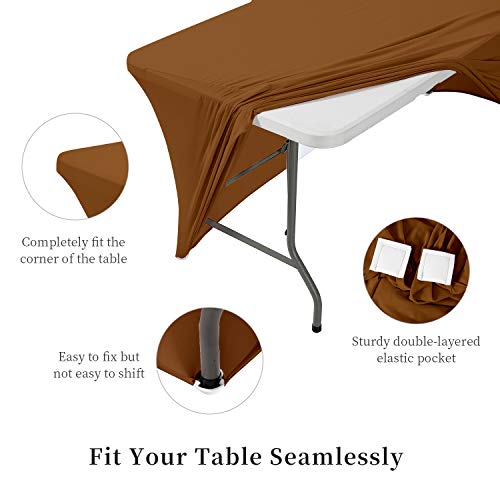 Manmengji 6 Ft Spandex Table Cover, Stretch/Fitted Tablecloth For Standard Folding Tables, Universal Rectangular Table Cloths For Wedding, Banquet, Party And Events (Brown) #TOP1