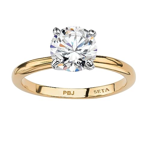PalmBeach Yellow Gold-Plated Platinum-Plated or Silvertone Round Cubic Zirconia Solitaire Engagement Ring Sizes 5-10