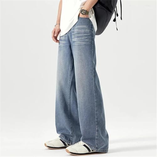 Men's High Street Fashion Washed Light Jeans Loose Fit Slim Straight Jeans4