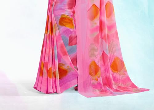 Image of Jaanvi fashion Women's Georgette Saree with Unstitched Blouse Piece