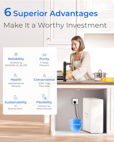 Image of Waterdrop X12-WAQ Under Sink Alkaline Mineral RO Water Filter, 1200 GPD | NSF /ANSI 42 & 58 & 372 Certified, 11-Stage Filtration, Tankless RO System, 3:1 Pure to Drain, Smart Bronze Faucet, BPA-Free