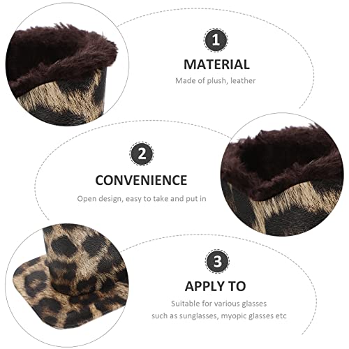 Image of COHEALI Leopard Print Plush-Lined Eyeglasses Holder Stand - Soft Leather Protective Glasses Case & Display Stand for Desk, Nightstand, or Travel