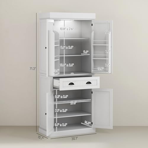 HOMCOM-71-Kitchen-Pantry-Cabinet-with-LED-Motion-Sensor-Light-Tall-Storage-Cabinet-with-6-Door-Shelves-Drawer-Adjustable-Shelves-for-Living-Dining-Room-White HOMCOM 71 Kitchen Pantry Cabinet with LED Motion Sensor Light Tall Storage Cabinet with 6 Door Shelves Drawer Adjustable Shelves for Living Dining Room White